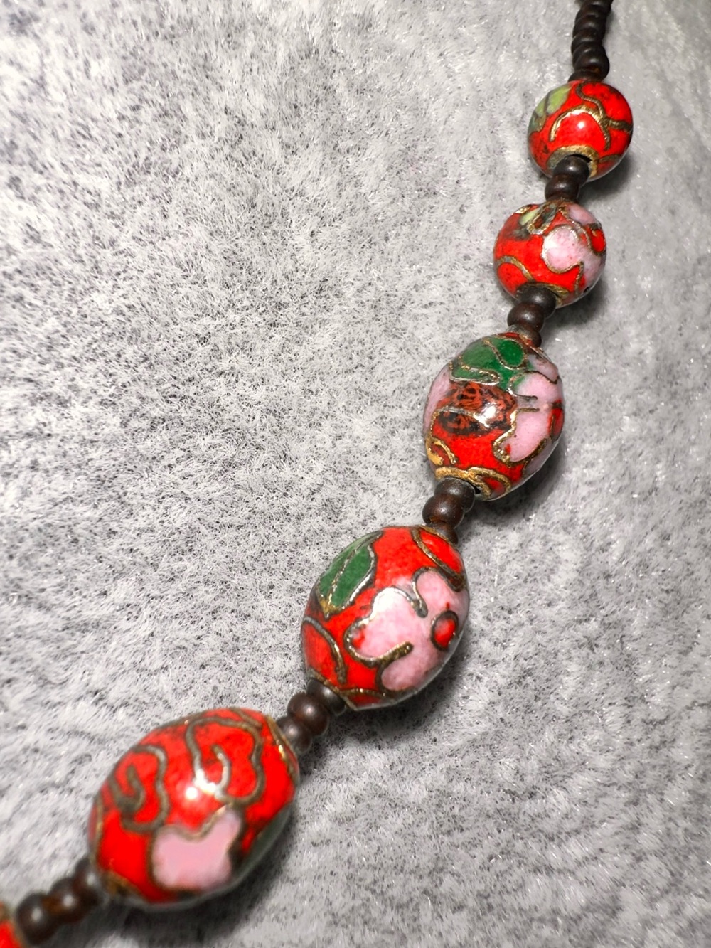 Vintage Chinese Cloisonné Enamel Barrel Bead Necklace